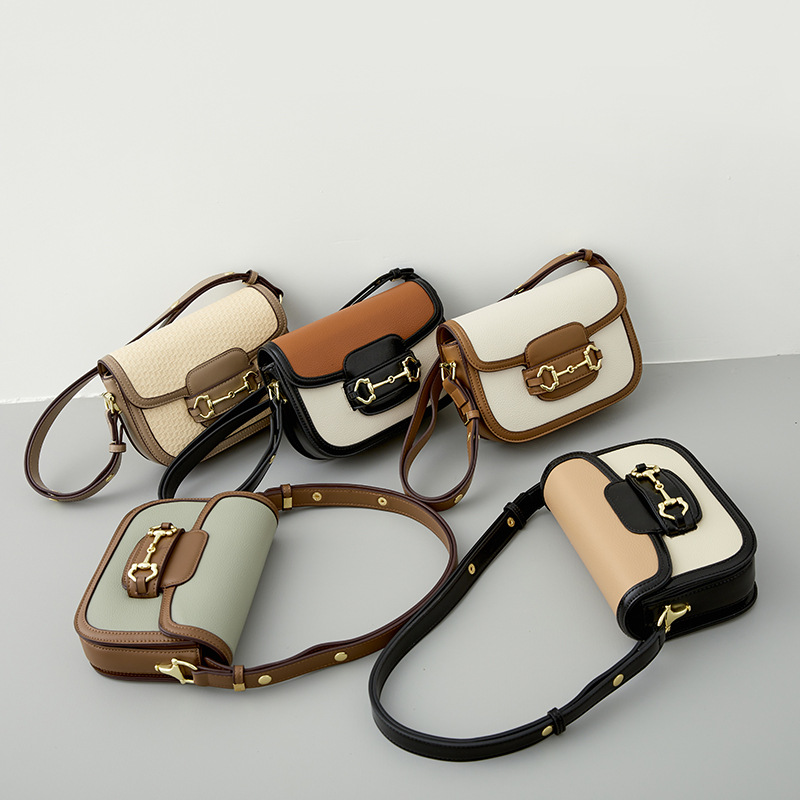 Tiramisu Color Matching Fashionable All-Match Saddle Bag Women's 2022 New Western Style Shoulder Crossbody Underarm Small Square Bag