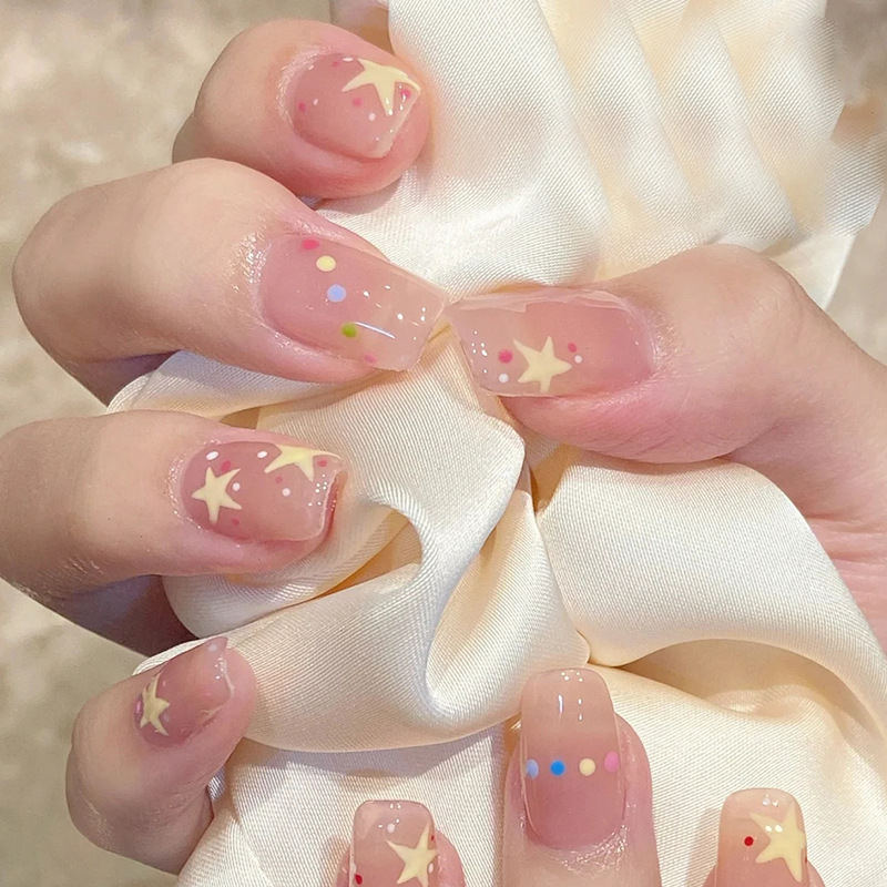 ice transparent blush star minimalistic fresh ins wind white fake nail tip wear nail detachable new wholesale