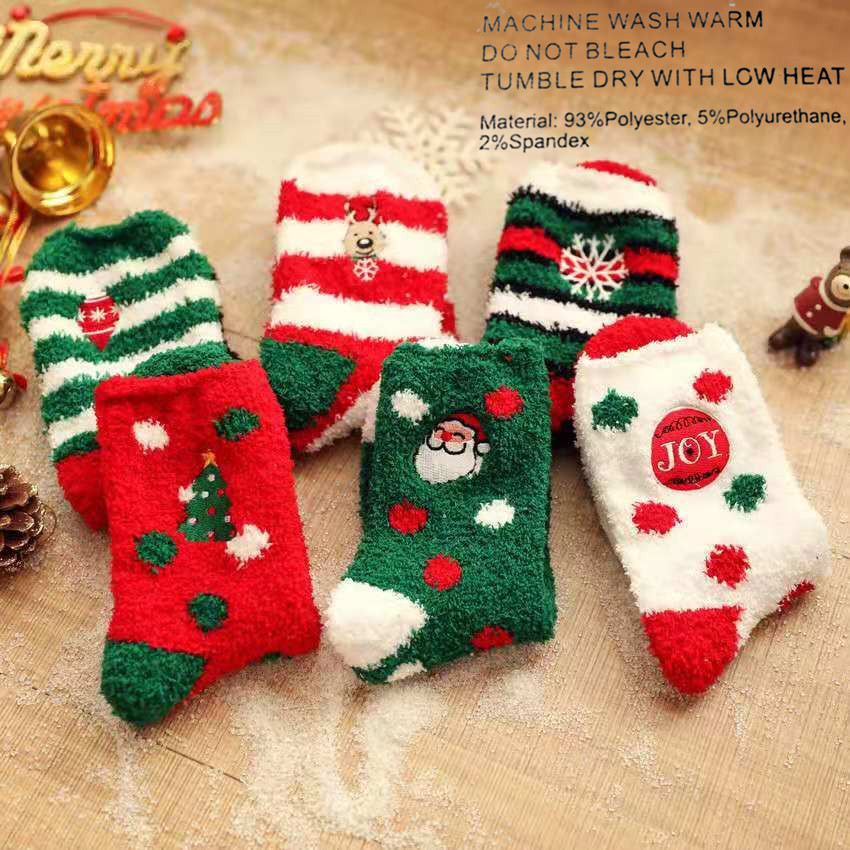 Winter Cross-Border Amazon Christmas Tree Women's Socks Coral Fleece Socks Female Christmas Stockings Mid-Calf Elk Foreign Trade Wholesale