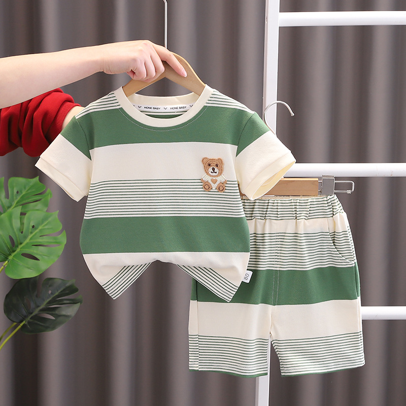 Children's Clothing Summer New Boys' Sports round Neck Short Sleeve Suit Baby 0-5 Years Old Casual Shorts Two-Piece Set