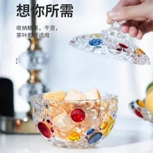 彩色珠点杯创意设计轻奢玻璃圆点彩绘糖果罐收纳罐茶叶罐储物罐