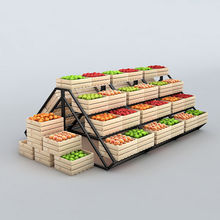 超市水果货架展示架蔬菜店钢木生鲜陈列架百园三层钢堆头中岛柜