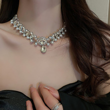 珍珠镶钻水滴花朵项链法式高级感轻奢choker锁骨链颈链瑞丽风项饰