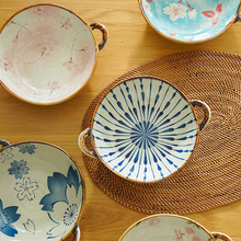 日式双耳汤碗陶瓷餐具家用2022新款高颜值好看复古拉面碗大号汤盆