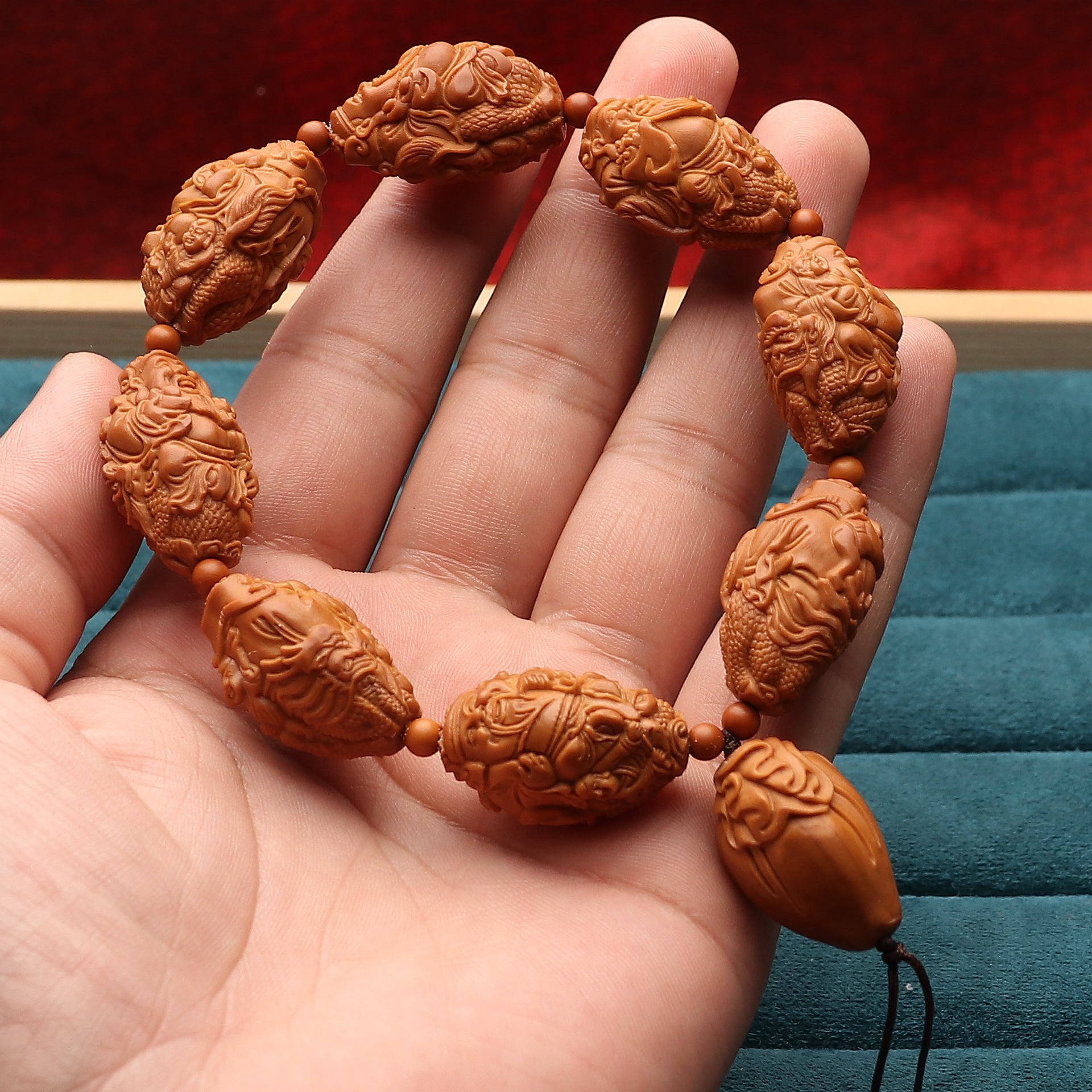 橄榄核老料骑兽官帽财神手串把件文玩手持橄榄胡手链弥勒百态桃核