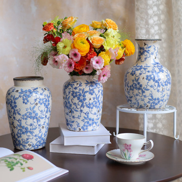 法式复古做旧冰裂纹青花瓷花瓶陶瓷花瓶水培花器一件代发-阿里巴巴