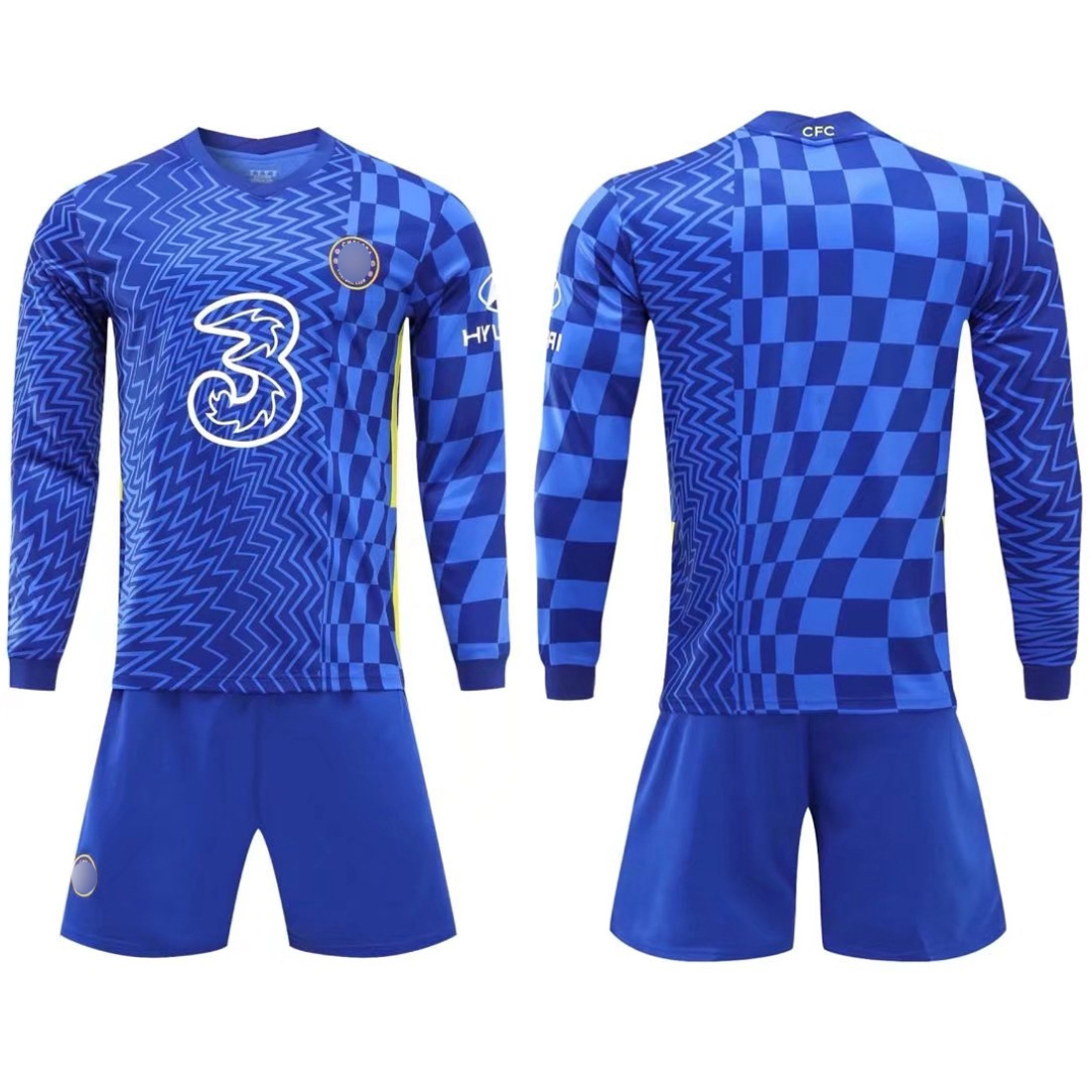 21-22切尔西球衣主场足球服长袖套装成人比赛训练服印号团购蓝色