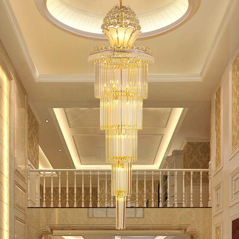 欧式复式楼大吊灯豪奢华客厅中空长堂金色圆形酒店别墅工程水晶灯豪华
