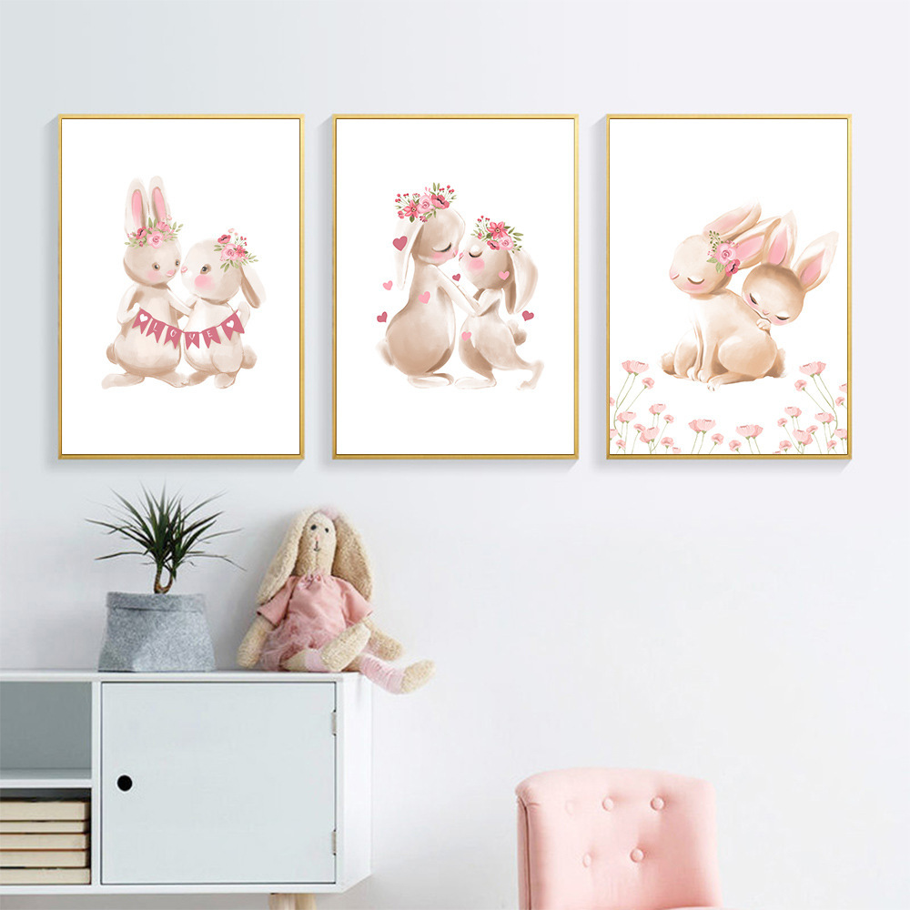 北欧风卧室儿童房装饰画卡通兔子沙发背景墙画芯温馨客厅挂画