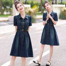 新中式中国风盘扣牛仔连衣裙女2024夏季新款短袖修身显瘦洋气裙子