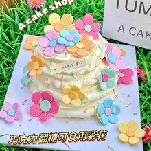 网红春游蛋糕装饰ins巧克力彩色翻糖小花花朵生日插件插牌可食用