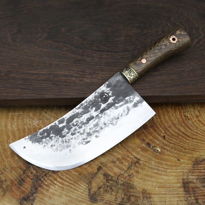 龙泉手工老款园头菜刀老式锻打圆头家用厨师专业片切肉刀具刀