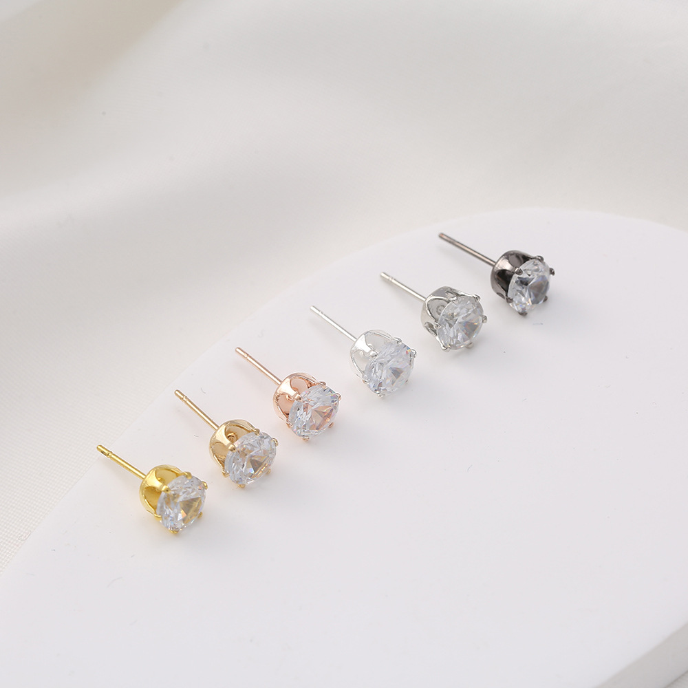 Cross-Border Hot Sale Six-Claw Stud Earrings Copper Zircon Claw Stud Earrings Personality round Diamond Stud Earrings Earring Factory Wholesale