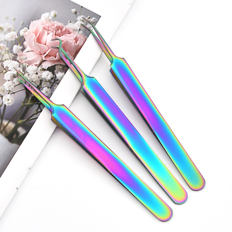 factory wholesale splinter acne clip three-piece boxed stainless steel splinter acne clip cell tweezer blackhead removal pop pimples pointed straight tweezers