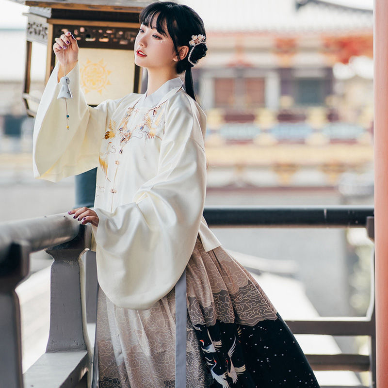 春秋季河清鹤舞套装汉服女冬装加厚仙女裙明制袄裙中国古风非古装