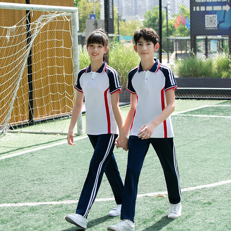 夏季中学生校服短袖长裤套装两件套运动学院风毕业照小学班服夏装