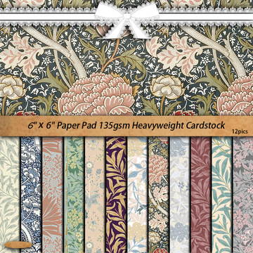跨境威廉莫里斯碎花素材纸12张贴纸可折叠贴纸背景纸图案礼盒装饰