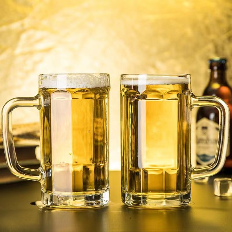 精酿啤酒杯创意水杯果汁杯可印logo加厚大容量带把扎啤杯玻璃呗
