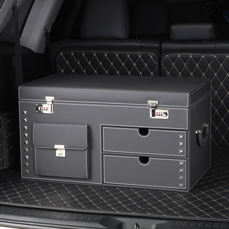 适用车载汽车密码锁收纳箱车用后备箱储物箱奔驰宝马后背行李整理