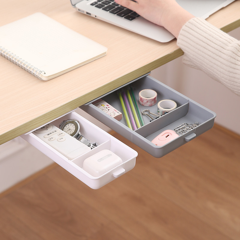 Mobile Small Drawer Can Be Pasted under the Table Storage Box Hidden Desk Side Desktop Stationery Pencil Case Storage Basket Grid