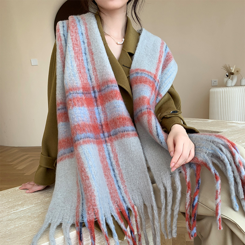 Popular Spring and Winter Ac Scarf Warm Thick Color Plaid Scarf Bib Shawl Fashionable All-Match Western Style Outer Wear