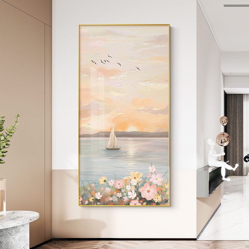 北欧风一帆风顺玄关装饰画过道走廊尽头壁画寓意好温馨风景挂画