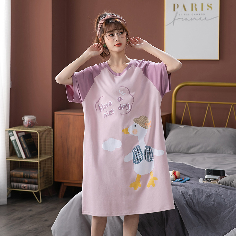 Nightdress for Women Summer 2021 New Sweet Cute Thin Short Sleeve Students Can Wear outside Summer Pajamas Home Wear