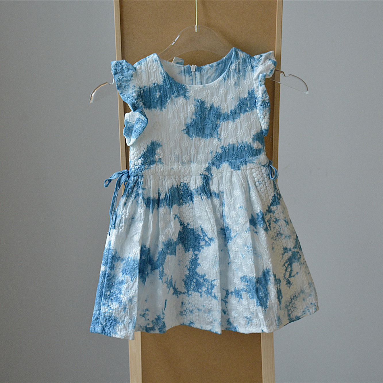 云南民族风传统手工扎染连衣裙提花棉系带收腰双层裙舒适透气儿童