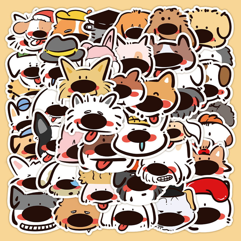 60张原创小狗贴纸卡通 防水大鼻狗可爱表情包装饰手机壳文具贴画