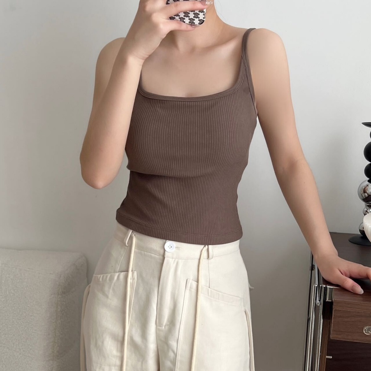 春夏螺纹一体杯打底百搭带胸垫吊带背心透气舒适百搭女士背心6620