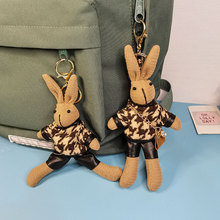 创意千鸟格时尚小兔子玩偶钥匙扣可爱气质兔子毛绒公仔女包包挂件