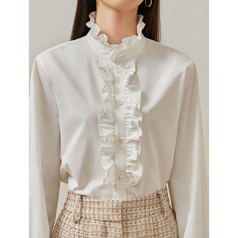 气质荷叶边花瓣领秋季衬衫