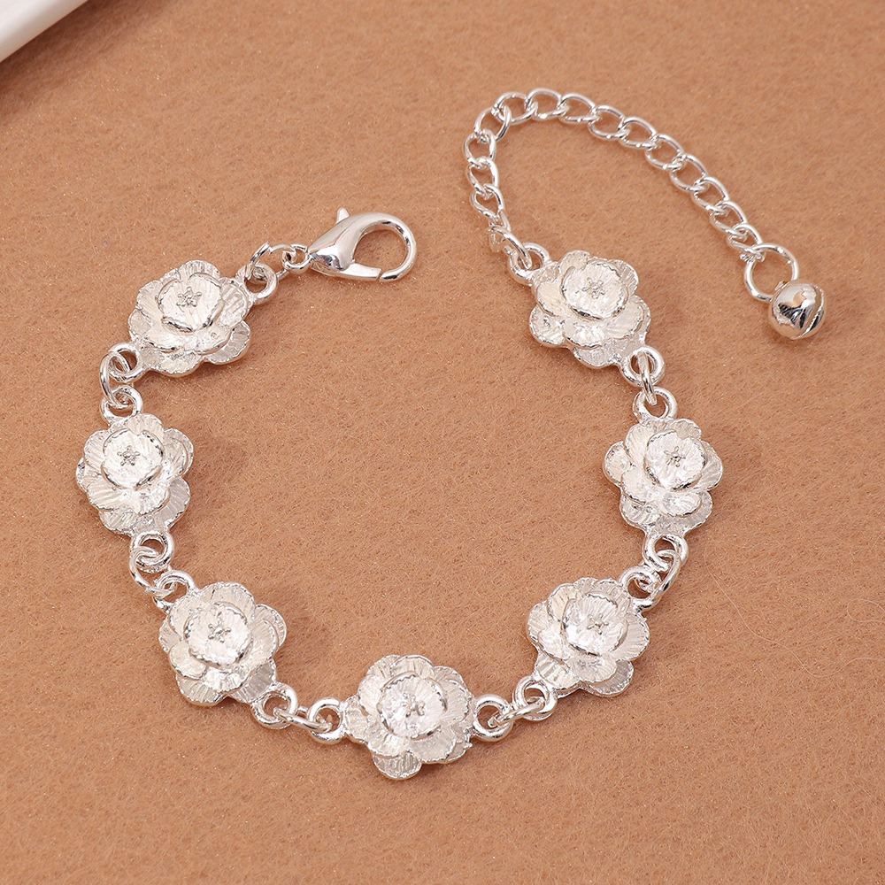 and Fashionable Rose Alloy Bracelet Imitation Silver Ethnic Style Flower Heart Bracelet Female Wholesale Customization