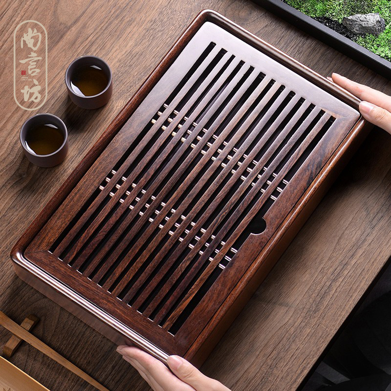 96n黑檀木茶盘家用实木中式轻奢中式复古风储水式小茶台茶具托