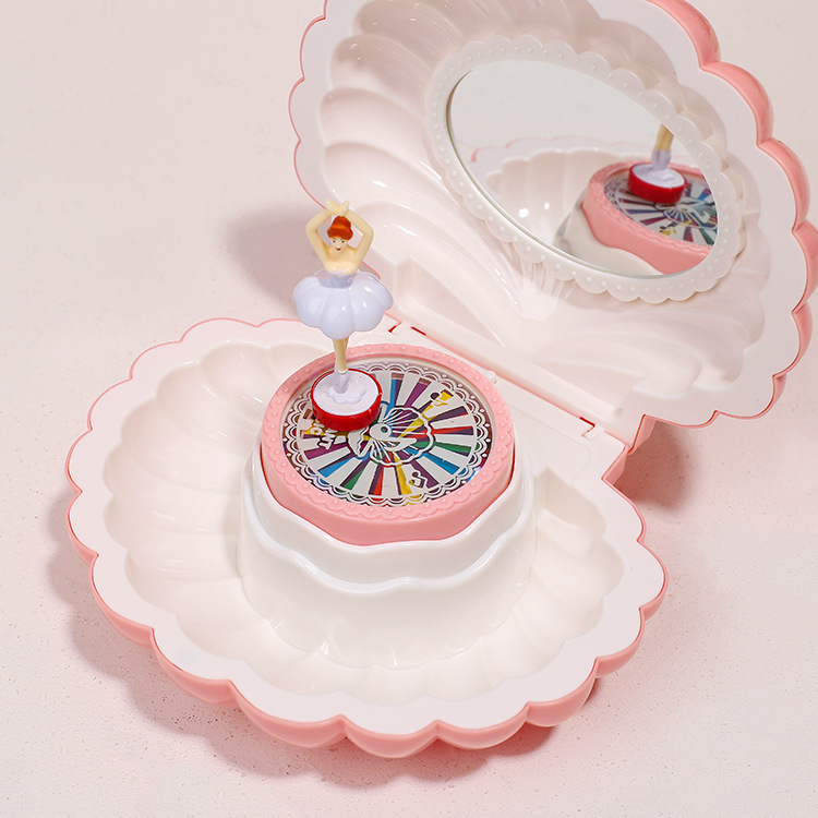 灯光贝壳八音盒少女芭蕾舞音乐盒女孩生日礼物首饰盒收纳礼品批发