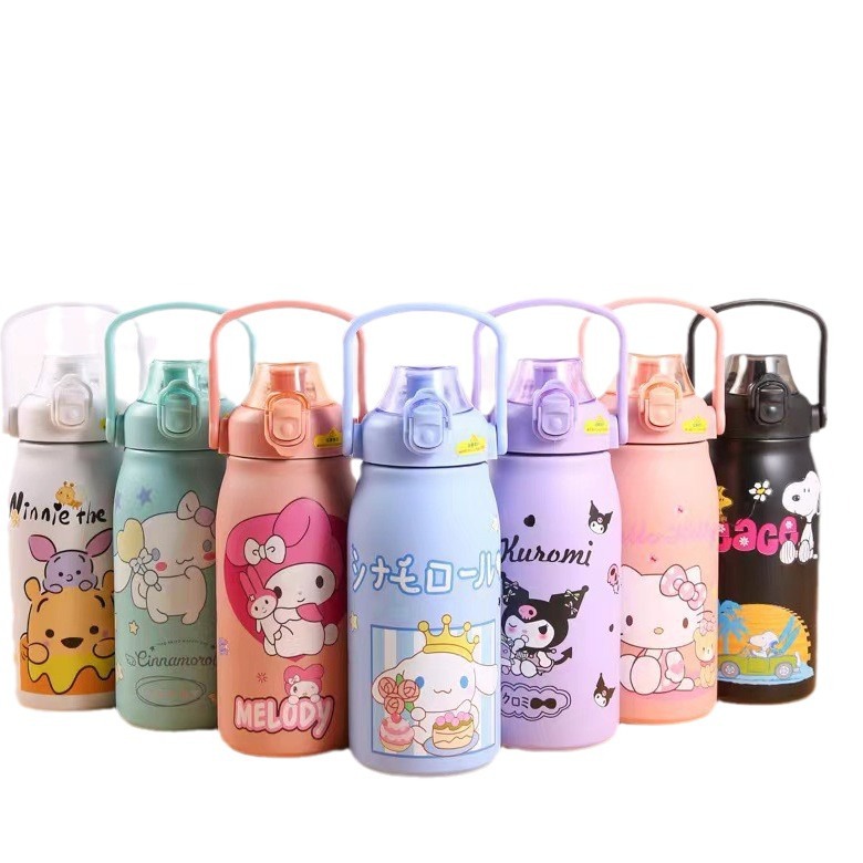 Cross-Border Hot Cartoon Large Capacity Portable Pot Stainless Steel 316 Thermos Cup with Straw Outdoor Drinking Glass Vacuum Cup