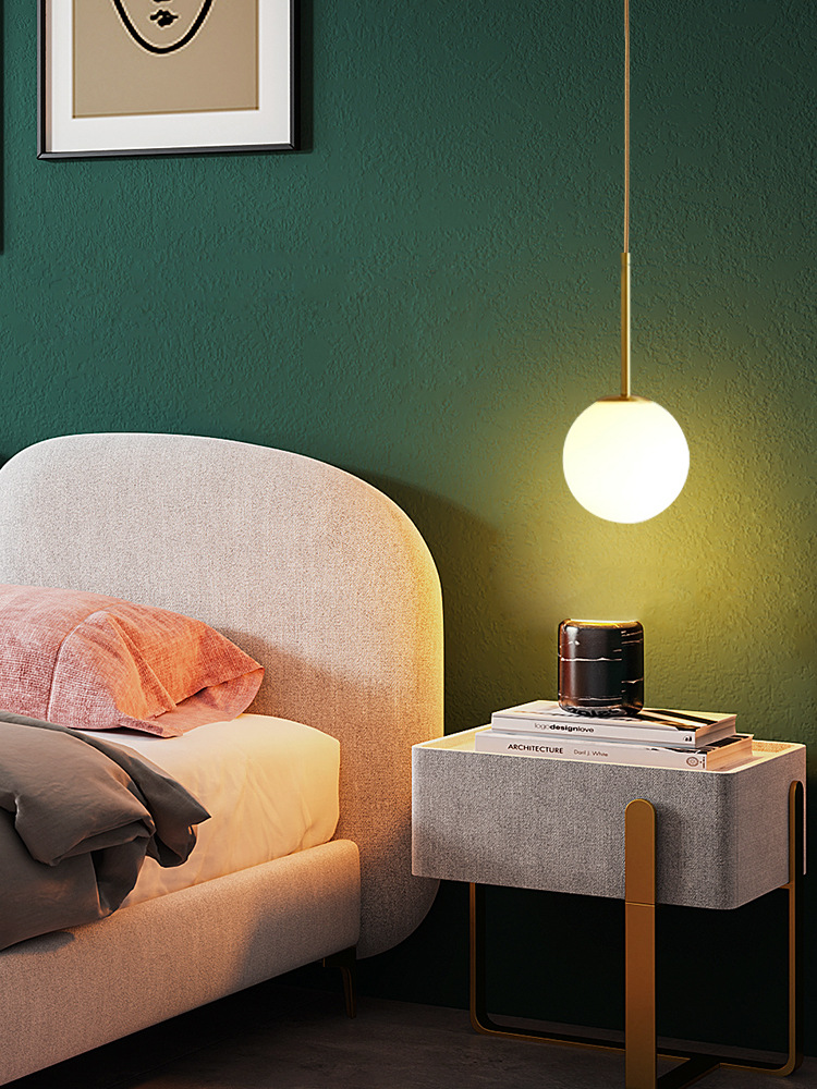 北欧网红床头吊灯现代简约卧室单头玄关吊线灯球形玻璃长线小吊灯