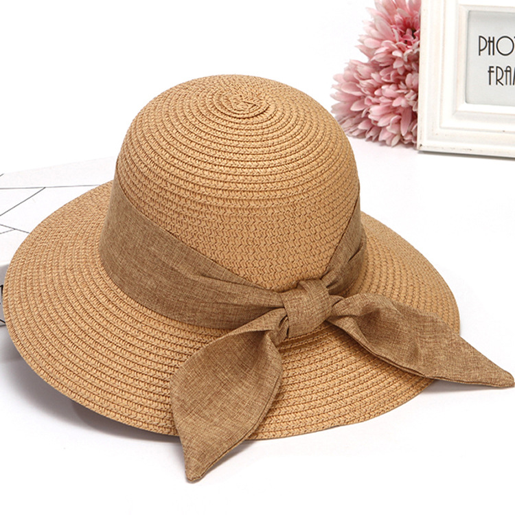 Hat Women's Summer Korean-Style Wide Brim Seaside Beach Sun Hat Foldable Bow Straw Hat Women's Sun Protection Sun Hat
