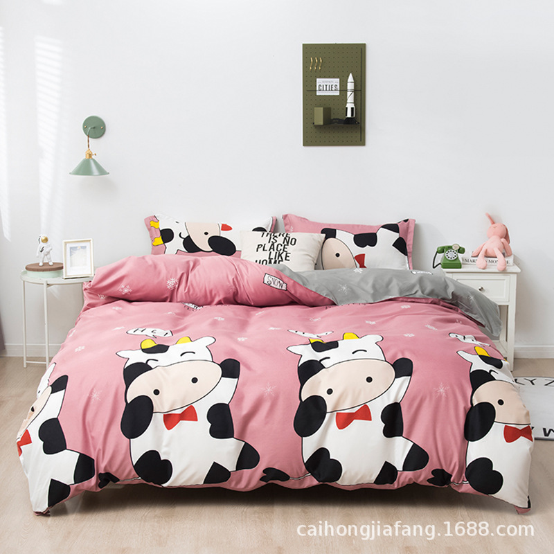 Washed Cotton Four-Piece Bedding Set Summer Spring and Autumn Bed Single Student Dormitory Duvet Cover Three-Piece Set Nantong Women