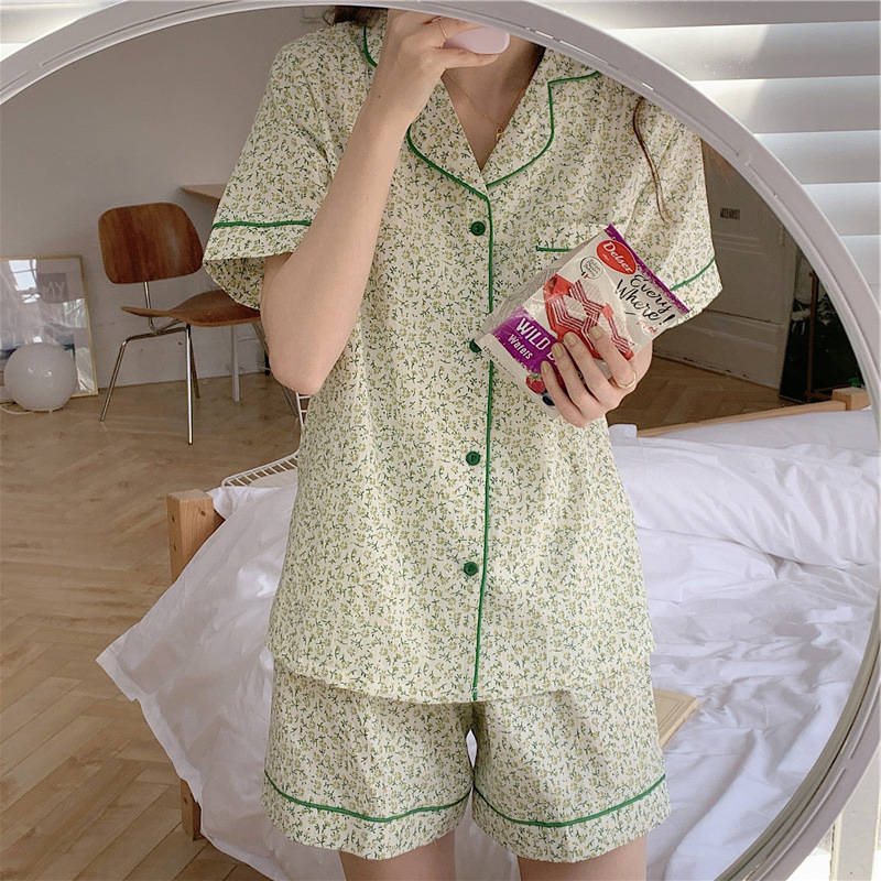 田园风小碎花全棉短袖家居服夏日新品韩版少女宽松休闲睡衣两件套