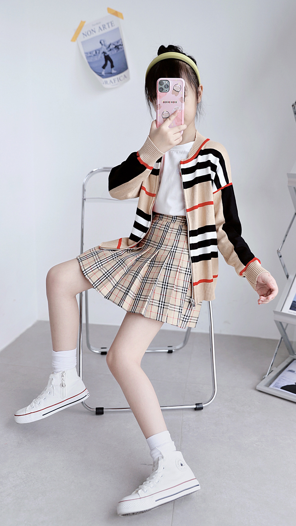 百褶裙超短裙a字女童儿童毛呢半身裙穿搭配高腰夏季黑色显高瘦