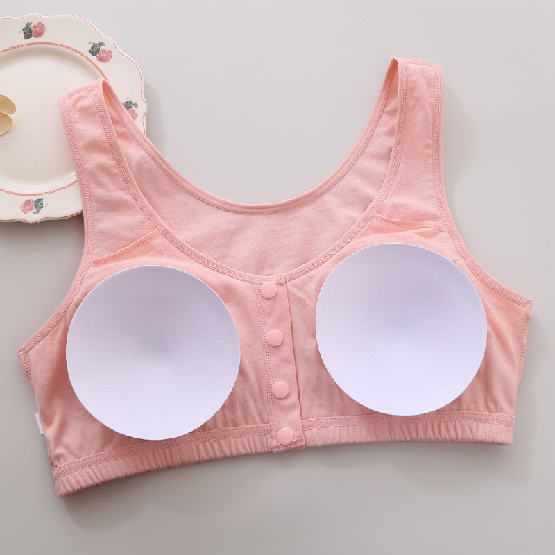 Zhangyan Pure Cotton Middle-Aged and Elderly Underwear Pastoral Style Plain Color Big Cup Front Buckle Wide Back Comfortable Breathable Vest Bra