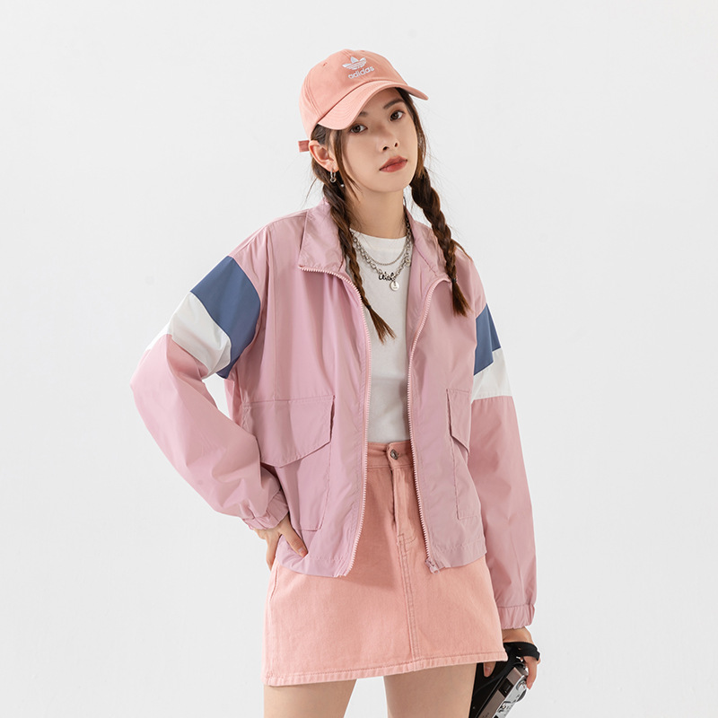 春秋女宽松夹克潮款百搭撞色外套休闲运动上衣青少女时尚夹克服