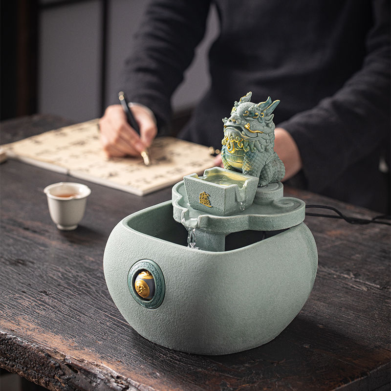 招财貔貅循环流水摆件平安祝福玄关迎宾喷泉桌面聚宝工位客厅镇宅