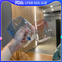 现货立体心形透明玻璃杯渐变色单层玻璃杯带把果汁牛奶杯