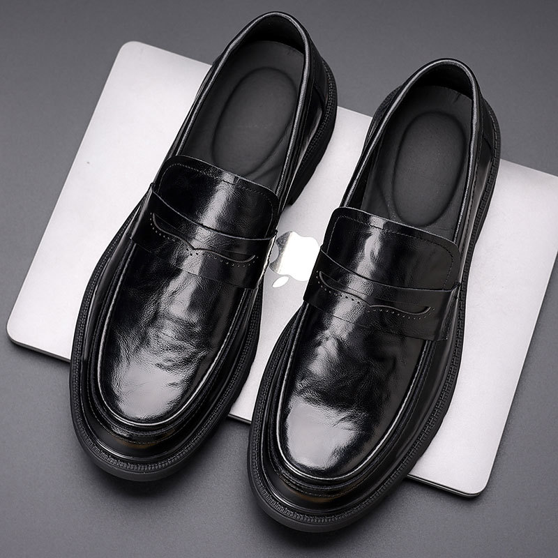 男鞋头层牛皮秋季新款男士商务休闲皮鞋男款高端真皮厚底单鞋子男