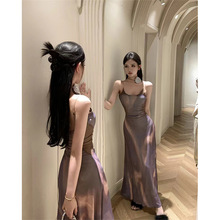 2024春季新款设计十三行法式高级连衣裙女韩版紫色流沙女神吊带裙
