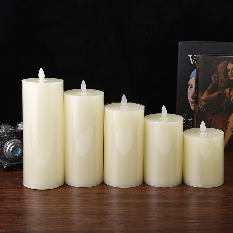 石蜡光面平口摇摆蜡烛活动仿真圆柱形led蜡烛家居婚庆国庆节装饰