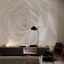 欧式轻奢壁纸卧室客厅背景墙布简约现代白色玫瑰服装店直播间墙纸