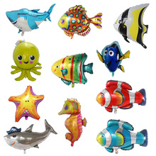 新款海洋动物鲨鱼系列气球多利海星铝膜气球派对装饰章鱼气球批发